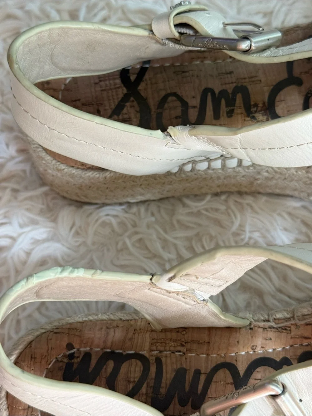Sam Edelman Ainsley Platform Espadrille Sandals Cream Leather Size 7.5